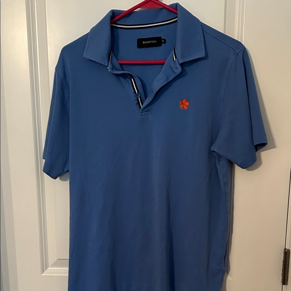 Bugatchi Blue Polo Shirt with Orange Detail